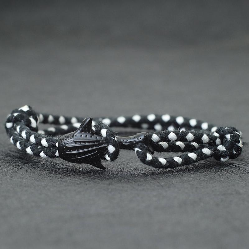 

New Marine Animal Shark Bracelet Unisex Double Layer Adjustable Cotton Cord Braclet Summer Beach Jewelry Surfer Brazalete Joias чёрный