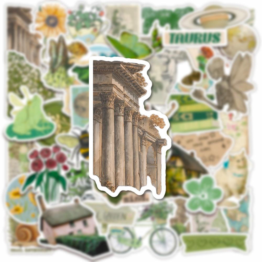 50Pcs/Set Renaissance . Retro Green Art Stickers DIY Fashion Waterproof Doodle Decals Stickers