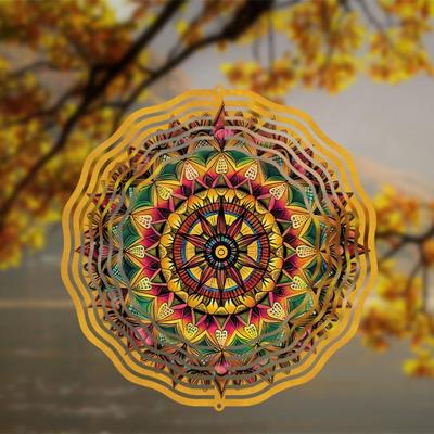 10 Zoll Metall Windspiel Mandala Blumenmuster mit 360° Schwenkhaken für Außenbereich Garten Terrasse Balkon Dekoration Ganzjahresgeschenk