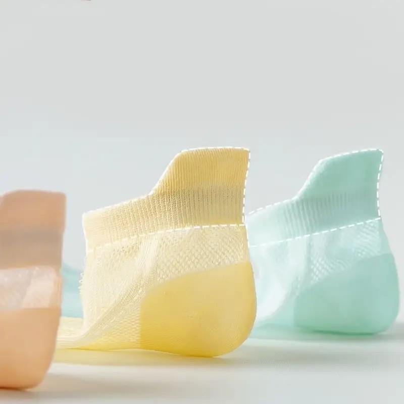 6/12 Pairs Thin Mesh Solid Color Women Short Socks Spring Summer Sweat Absorbing Breathable Dopamine Color Matching Casual Socks