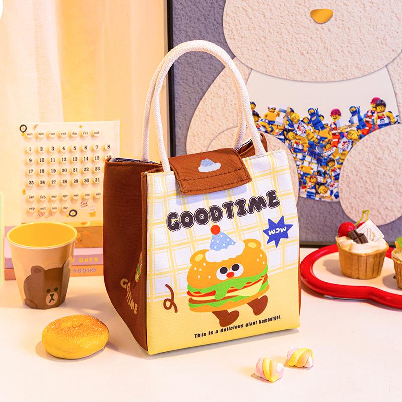 Creative Cartoon Insulated Bento Bag - Large Capacity Handbag for Office Workers and Students, Portable Lunch Box Carrier with Fresh-Keeping Features.