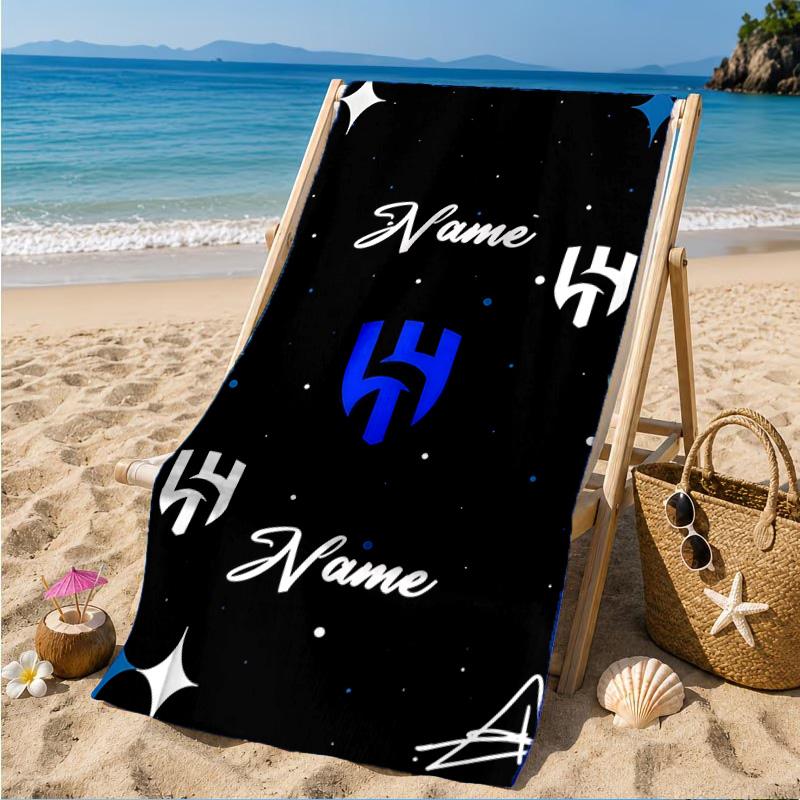 Personalisierter Name Al Hilal Logo Strandtuch Mikrofaser Strandtuch, Leicht und Schnelltrocknend, für Sommerreisen, Schwimmbad Geschenk