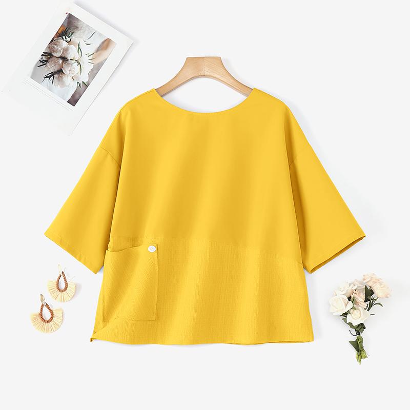 ZANZEA Women Casual Round Neck Loose Summer 3/4 Sleeve Blouse