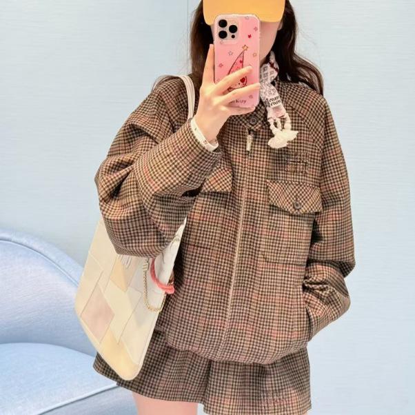 MIU Style 26 Retro Houndstooth College Mini Skirt for Women - Early Spring Collection