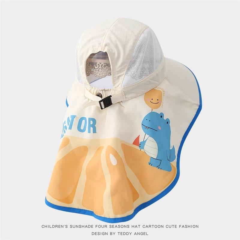 Cartoon Children'S Sunscreen Hat Beach Hat Uv Protection Summer Thin Breathable Large Brim Fisherman Hat With Windproof Rope