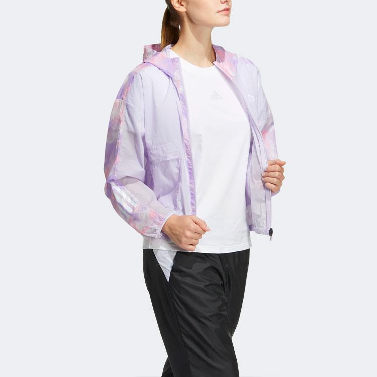 adidas Met Aop Tie-Dye Color Block Sports Hooded Jacket Women Jackets Light-Purple HI6827