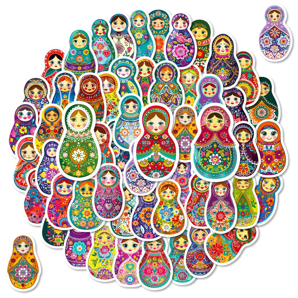 56 Colorful Russian Nesting Dolls Cartoon Stickers Cute Ethnic Style Decorative Stickers Hand Account Diary Material