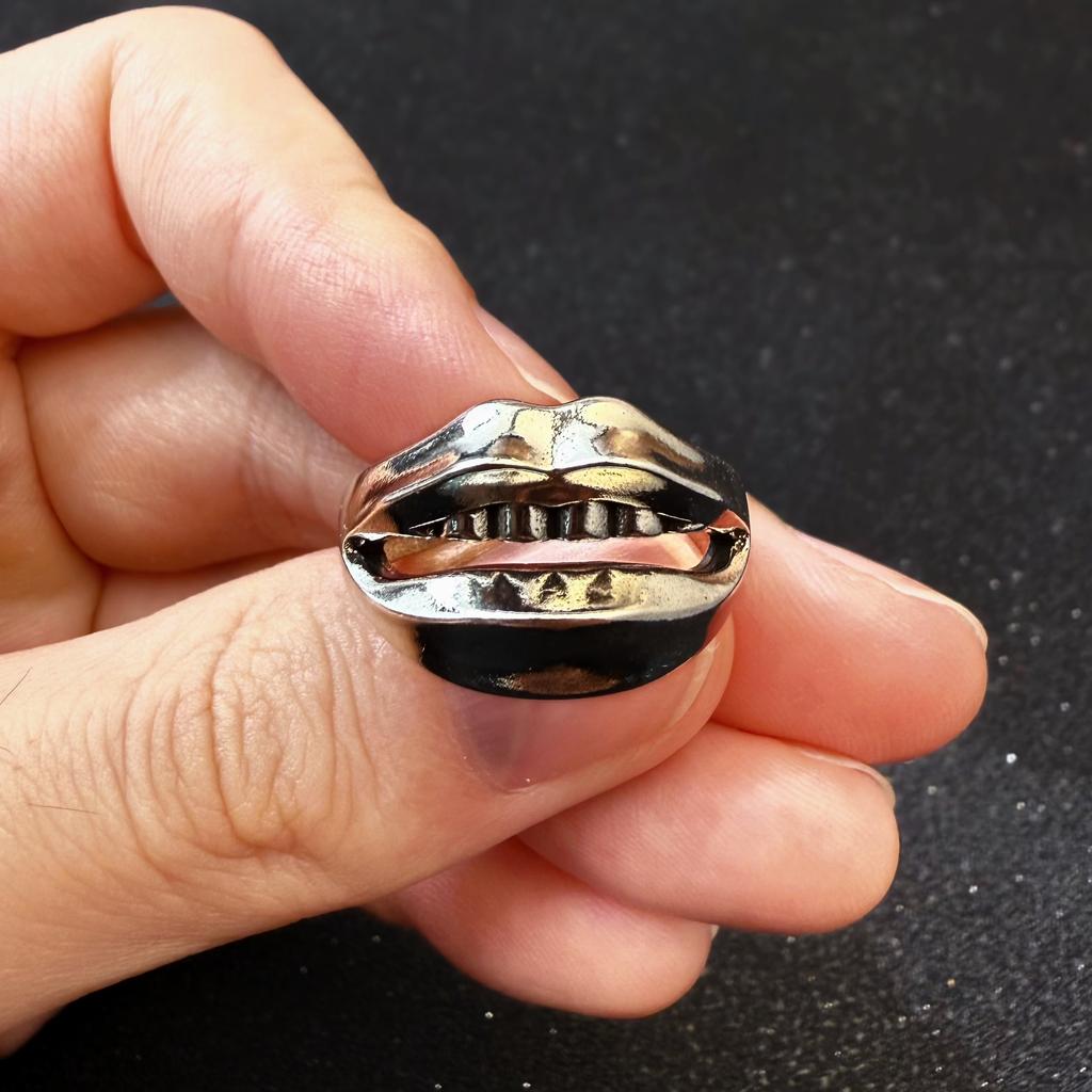 Retro The Rumor Big Mouth Adjustable Open Ring For Men Punk Gothic Edgy Copper  Unisex Vintage Accessories Creative Gift