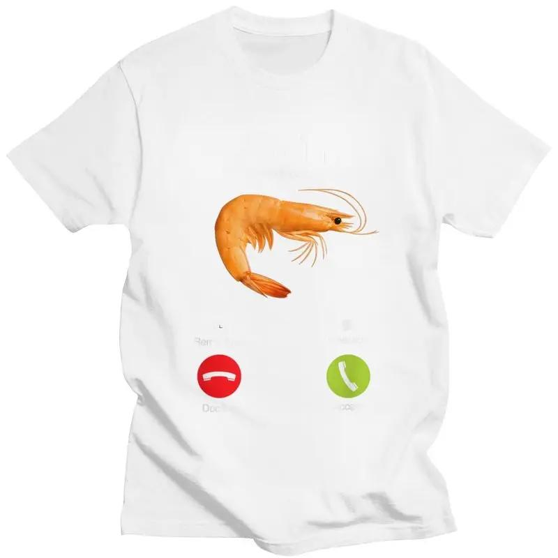Shrim Is Calling Men Short Sleeve Interesting Shrimp Meme Street Trend T-shirt Top Suitable for Husband Boyfriend Slim T-shirt