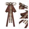 Vintage Brown Plaids Ribbon Bows Tie Brooch Pin for Women Girl Japanese Preppy Uniform Pre Tied Bowknot Corsage Necktie
