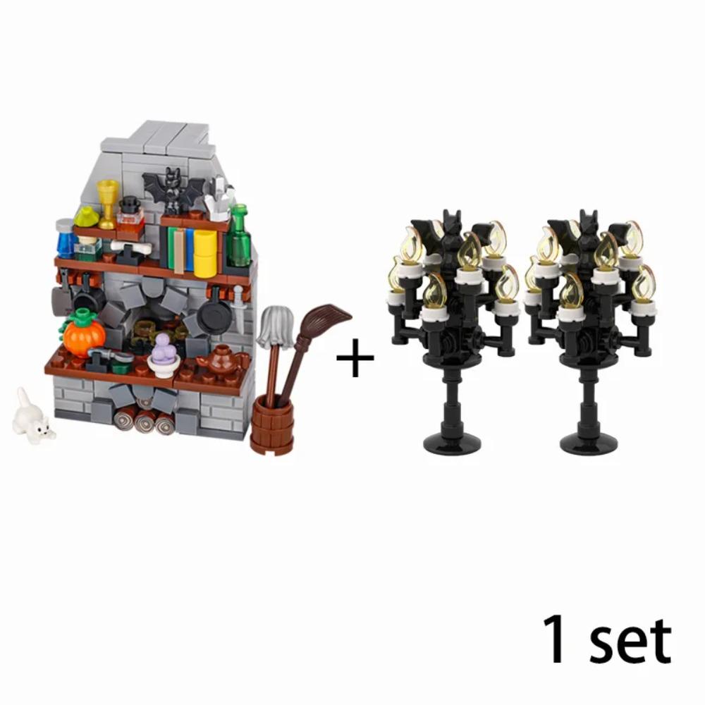 MOC Medieval Alchemy Room Kitchen Wizard Potion Building Blocks Devil's Spring Castle Road Lamp Witch Figures Scene Skull Bricks
