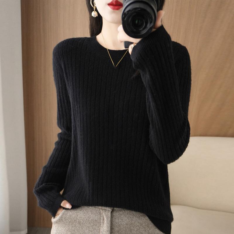 Damen Pullover Herbst Winter Langarm Pullover O-Ausschnitt Warmer Pullover Koreanische Mode Unterziehshirts Lockerer Jumper