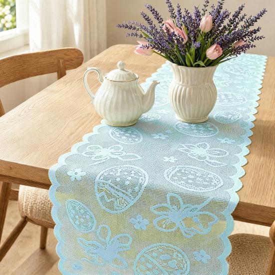 Easter Lace Table Runners, 72 Inch Spring Easter Eggs Table Runner, Easter Bunny Table Decorations for Home Dining Room, Easter Party Decorations and