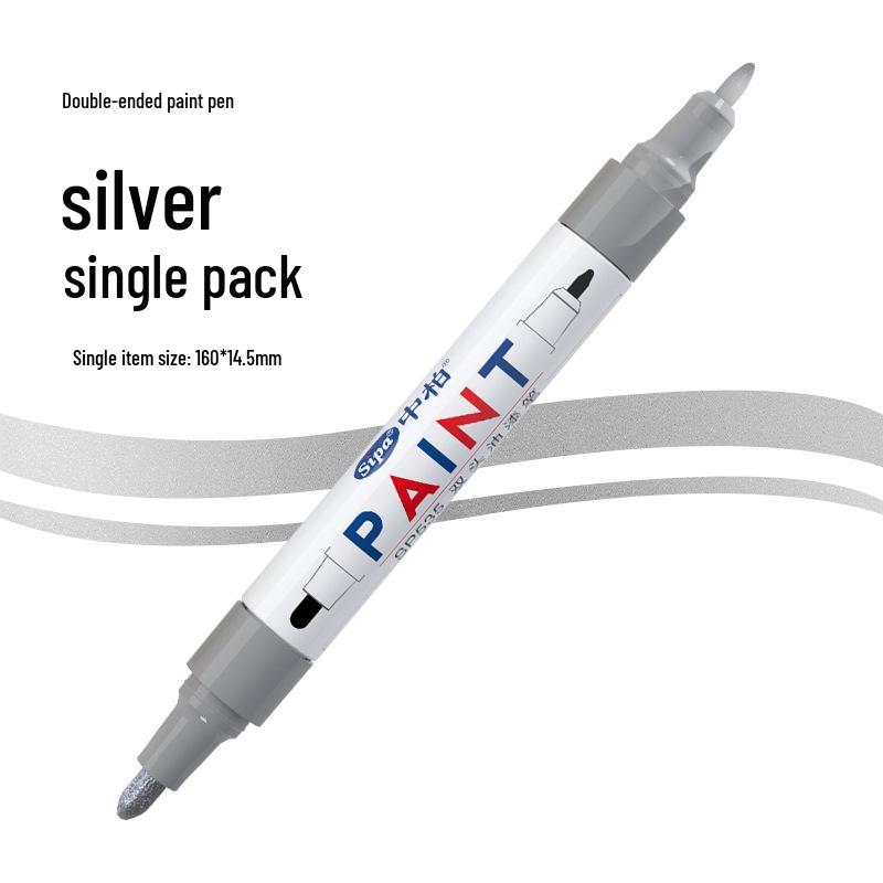 Zhongbo Double-Headed SP535 White Paint Pen, 1.0/3.0mm, Waterproof & Fade-Resistant. серебряный