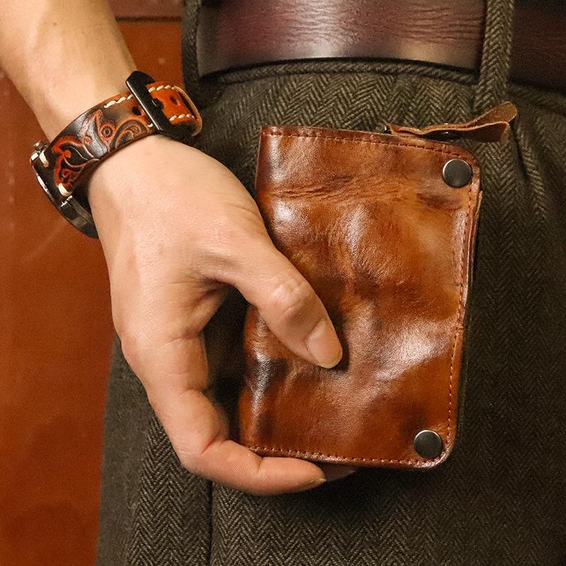New Vegetable Tanned Leather Wallet, Men's Cowhide Multifunctional Three In One Card Bag, Key Bag