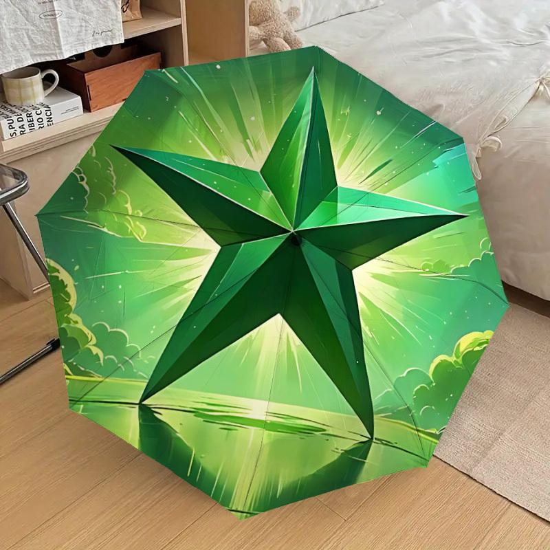 

1pc Green Star Fashionable Automatic Opening/Closing Folding Umbrella with 8 Iron Bones, Plastic Handle yy251015029