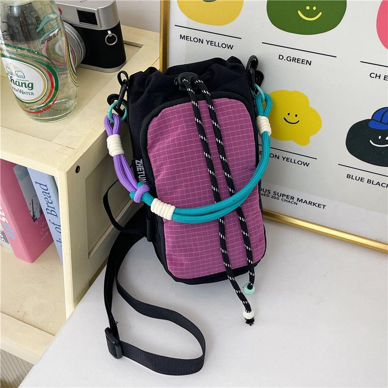 Women's Nylon Color Block One-Shoulder Crossbody Bag with Woven Lanyard, Lightweight and Stylish.