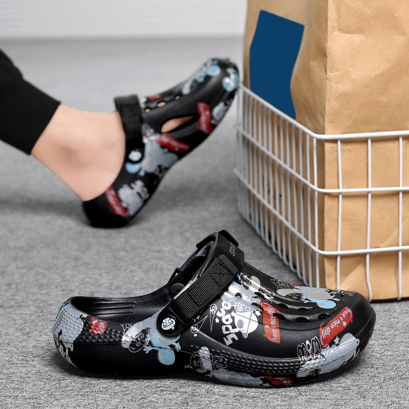 

2025 New Men s Hollow Out Sandals Non-Slip EVA Garden Shoes Lightweight Breathable Summer Clogs Home Comfort Quick Dry Slides 40-41 чорний