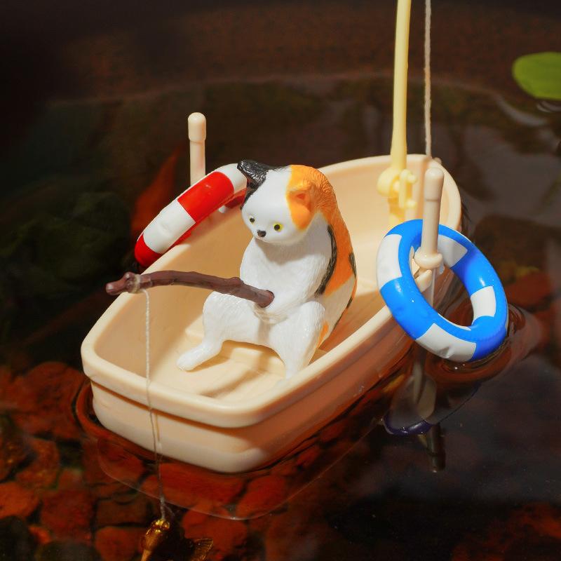 Mini Simulation Floating Boat Swimming Ring Fishing PVC Ship for Fish Tank Decor DIY Micro Landscape Toy Aquarium Accessories