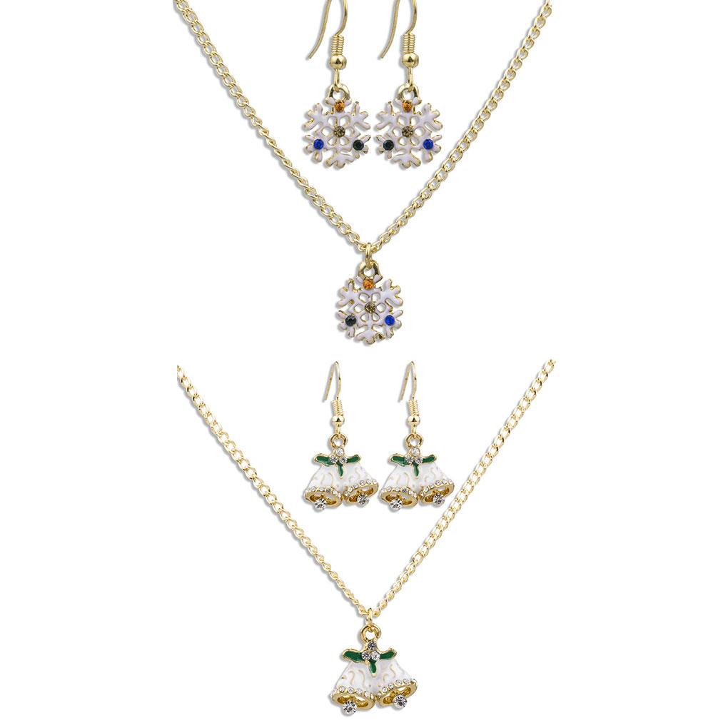 Women Girl Christmas Necklace Earring Set Alloy Plating Neck Chains Dangle Ear Loop Jewelry Gifts