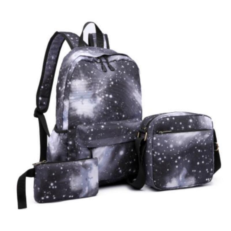 School bag casual backpack three-piece set canvas men's and women's star backpack fashion