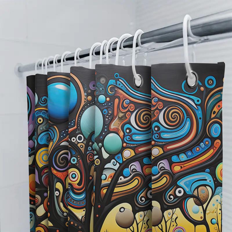 Artistic Shower Curtain Decor Abstract Tree Design With Vibrant Colors For Bathroom Decoration Printed Fabric Covering (White, 7