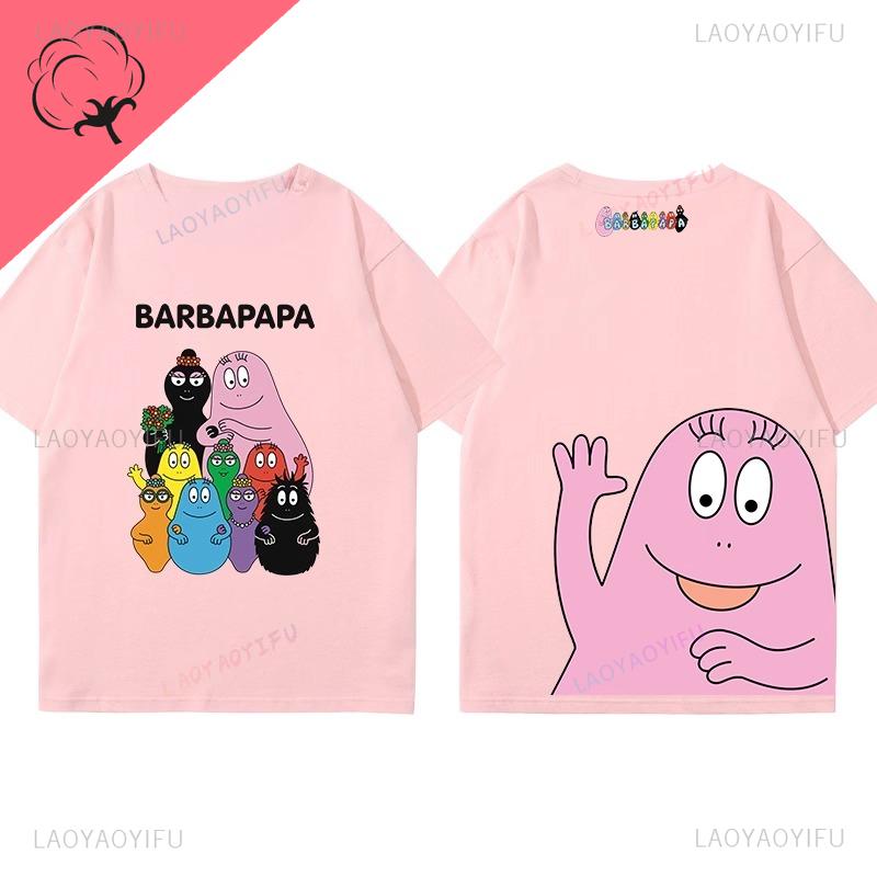 Moterų drabužiai Barbapapa Marškinėliai Geriausiai parduodami Animaciniai Kawaii Y2k Drabužiai Vaikams Minkštos Medvilnės Viengalviai Trumpomis Rankovėmis Grafiniai Marškinėliai