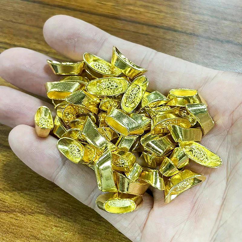 Year New Bar Lucky Money Prosperity Ingot Gold Chinese Yuan Bao Wealth Golden Statue Ingots Decor Ornament Decorative 10pcs