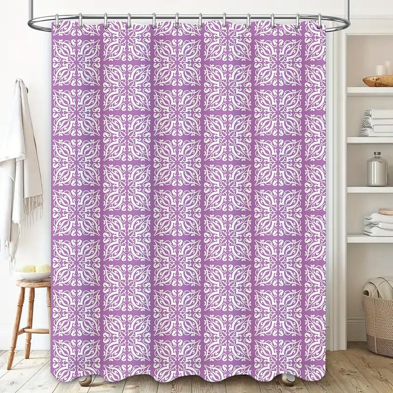 Vintage Blumen Badematte Duschvorhang: Lila-Weiß gemustertes Stoff für Badezimmerdekoration Weiches wasserdichtes Material Einheitsgröße