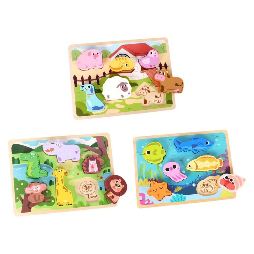 Puzzle Board Wooden Toys 3D Puzzles Pattern Cognitive Animal Jigsaw Toys  Kindergarten Kids