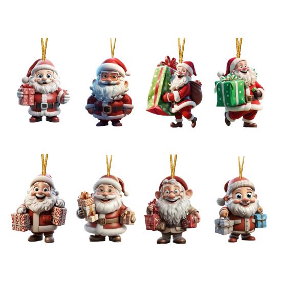 Christmas Ornament Smiling Santa Claus Holding Gift Pendant 3D Effect Acrylic Hanging Pendant Festive Home Decor