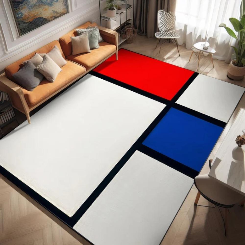 Mondrian Bauhaus Geometric Area Rug Modern Abstract Art Non-Slip Washable Carpet for Living Room Bedroom Decor