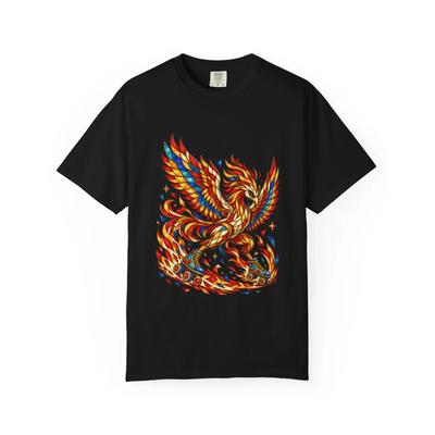 Phoenix Rising Mythic Roller T-Shirt Black Front Print Comfort Colors 1717