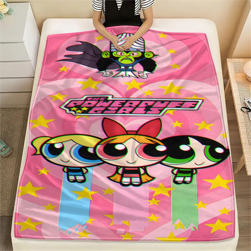 Powerpuff Girls Cartoon Printing Flannel Blanket Bedroom Sofa Camping Warm Blanket Gifts for Family and friends-MJ011