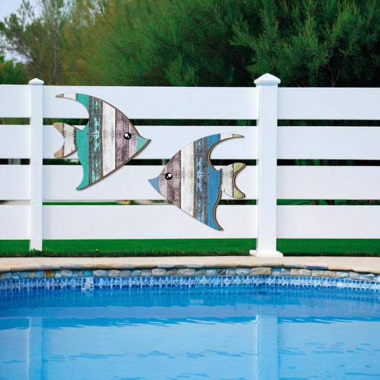2Pcs/Set Wooden Fish Wall Decor Coastal Fish Wall Art Decorations Rustic Seaside Fish Wood Artistic Panel for Home Bathroom Beach House