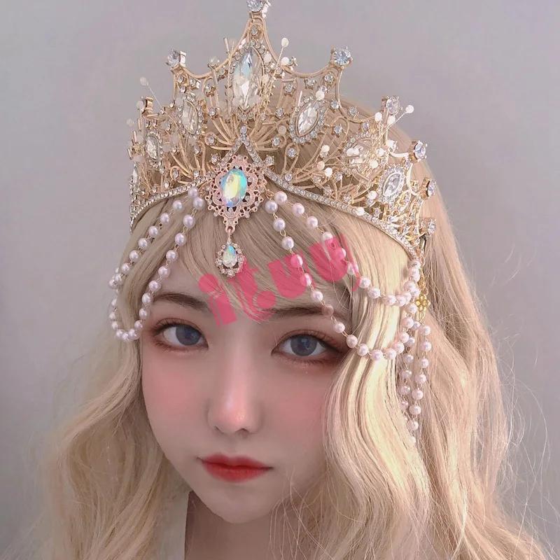 Handmade Halo Crown Headpiece Lolita Goddess KC Gothic White Angel Feather Wings Halo Crystal Crown Headband Hair Accessories