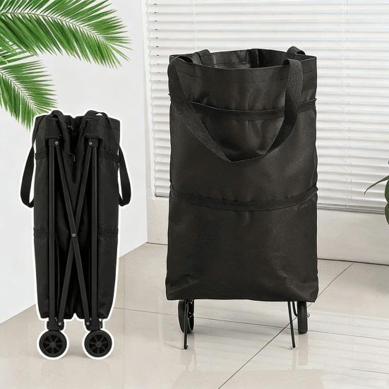 Foldable Shopping Trolley on Wheels Heavy-Duty Waterproof Oxford Fabric Collapsible Grocery Bag with Silent Wheels Rolling Shopping Cart