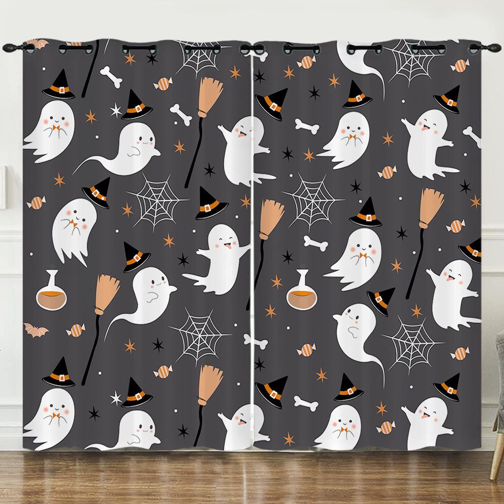 Halloween Pumpkin Digital Printing Curtains Blackout Curtain Punching Modern Minimalist Style