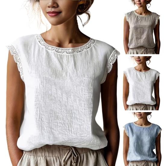 Women Tops Round Neck Sleeveless Loose Fit Summer Casual Vest Pure
