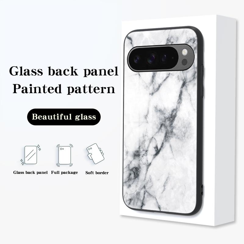 For Google Pixel 9 Pro XL Case Marble Pattern Tempered Glass+PC+TPU Protective Phone Cover