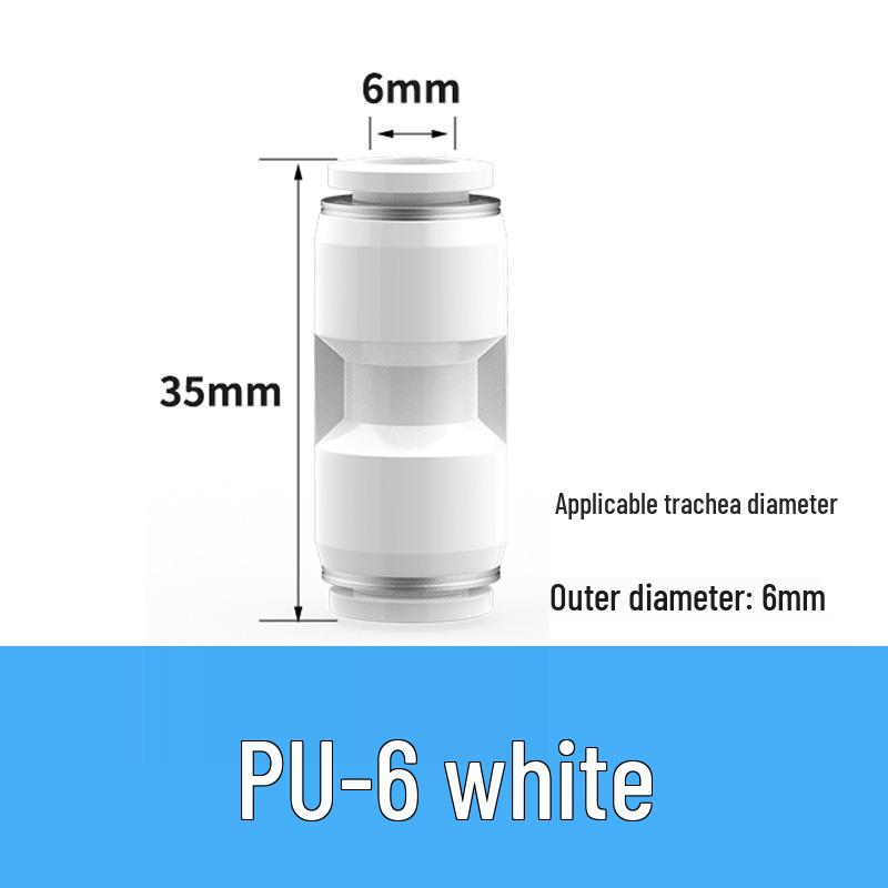 Pneumatic Quick Connect Tee, White Plastic, Straight Push-in, Sizes: 4-16mm
