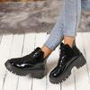 Fashion Chunky Platform Ankle Boots for Women Fashion Thick Bottom Non Slip Combat Booties Woman Black Patent Leather Punk Botas Mujer