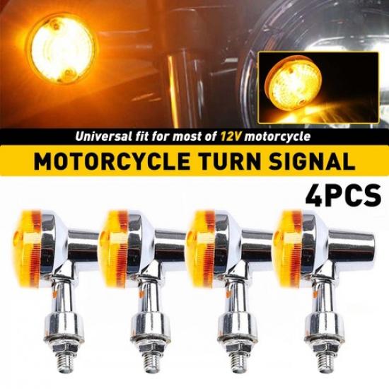 4X Motorcycle Turn Signals Light Blinker Chrome Amber For Suzuki Kawasaki h1 h2