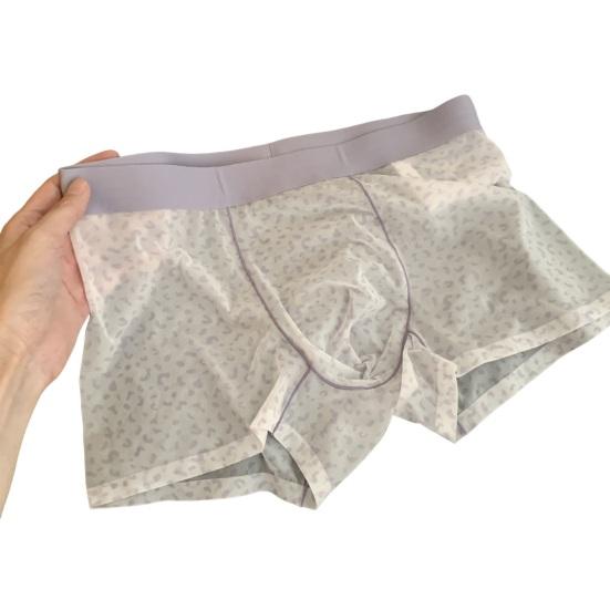 Boxer Underwear Elastic Mid-rise U-Convex Shorts Briefs Leopard Thin Perspective Print Sleeping Underwear Daily Wear