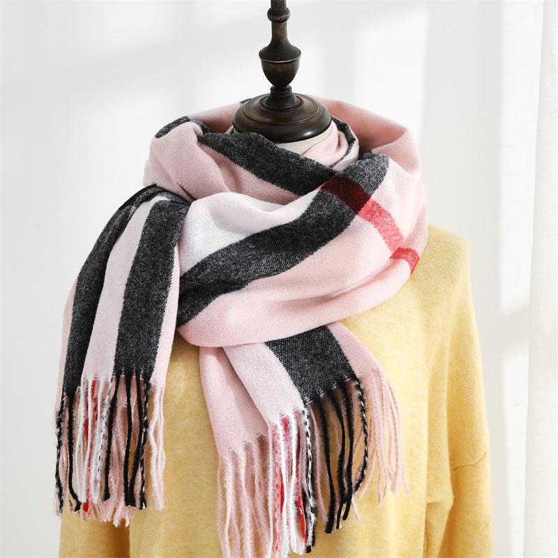 Scarf Women's autumn and winter imitation cashmere scarf Sweet striped scarf Shawl Warm medium and long scarf