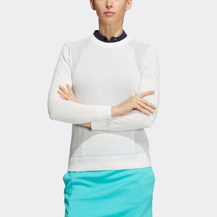 Adidas Play Green Pullover Sweater Solid Color Hollow Round Neck Knitted Long Sleeve T-Shirt Women Sweater White HA5845
