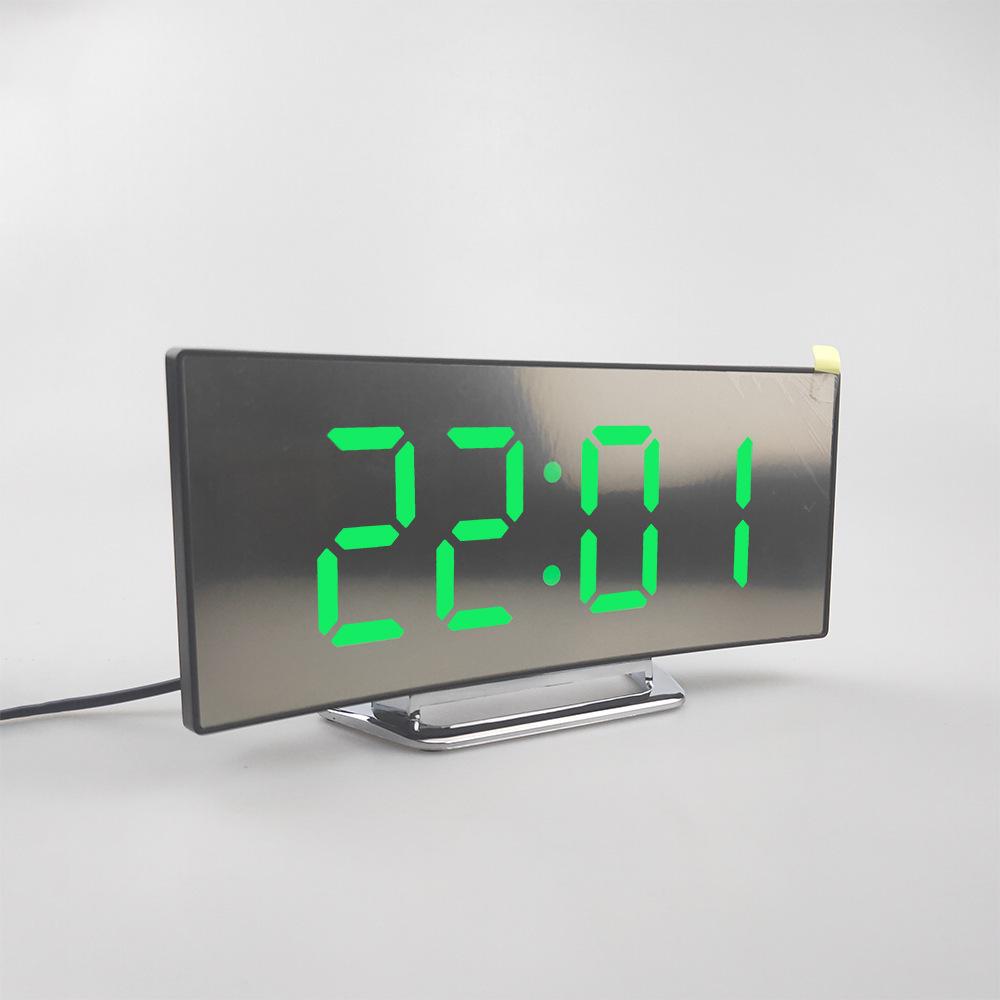 Creative Curved Surface LED Mirror Clock with Large Display and Silent Alarm