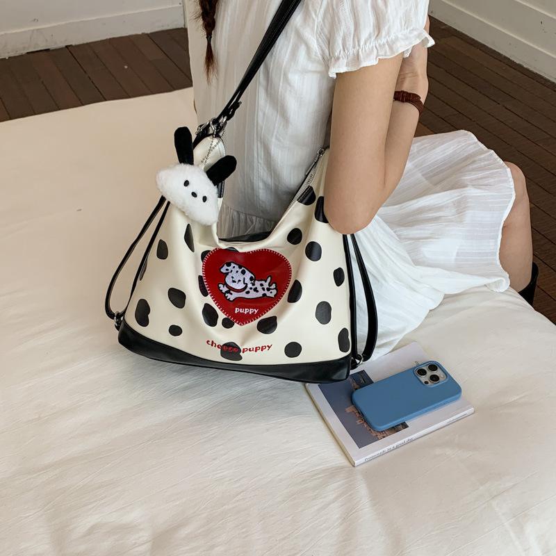 Schoolbagins niche cute polka dot puppy tote bag birthday gift commuter shoulder armpit bag crossbody backpack