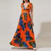Boho Floral Print Deep V-Neck Wrap Maxi Dress Women 2026 High Waist Sleeveless Flowy Beach Vacation