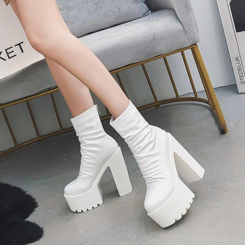2025 Winter Women's Boots Waterproof Platform Fold Surface Zipper Thick Heel Short Boots Casual Fashion Shoes